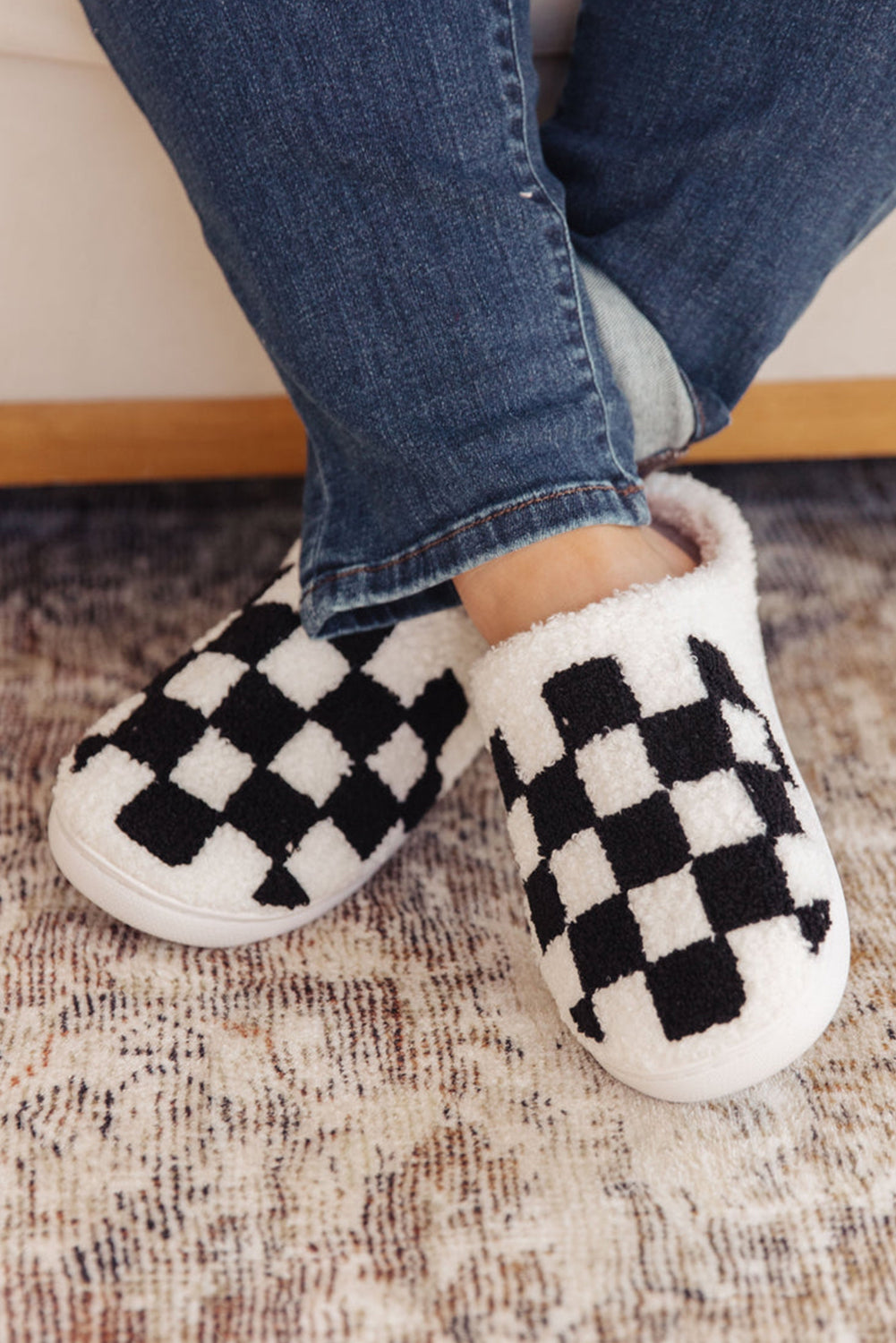 Checkered Print Slip On Slippers