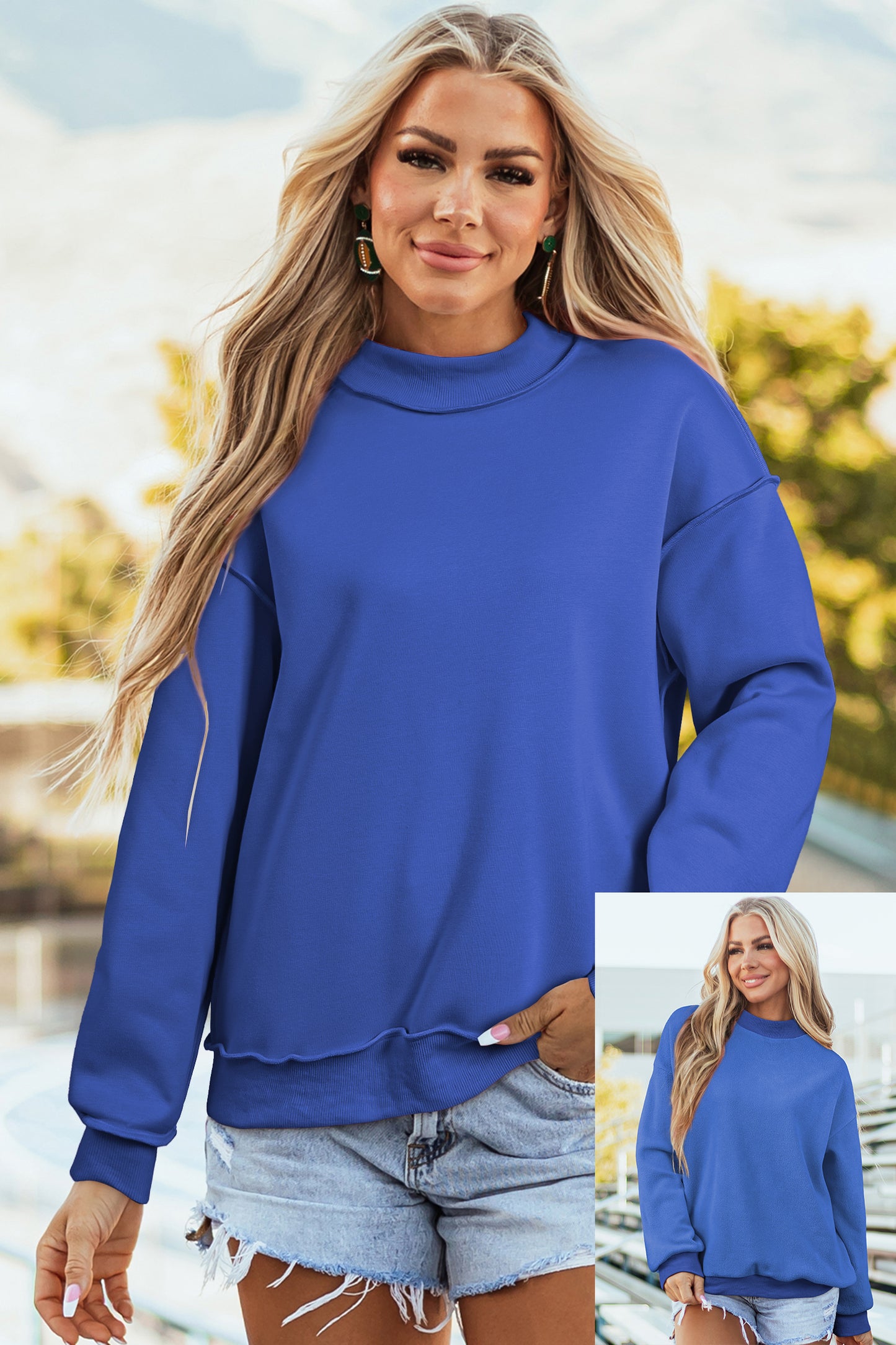 Tillandsia Purple Oversize Drop Shoulder Reversible Mock Neck Sweatshirt