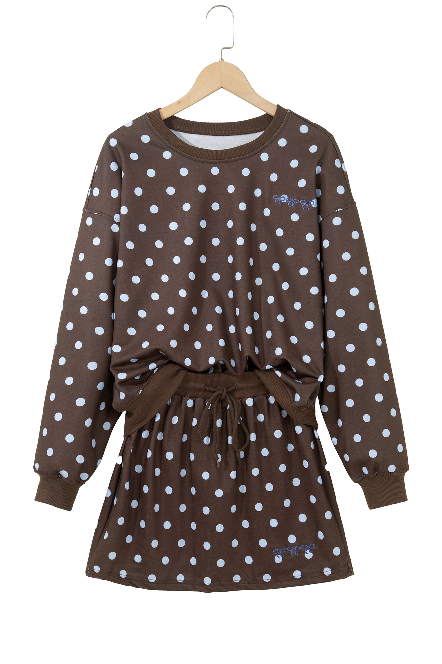 Polka Dot Embroidered Bow Detail Skort Set