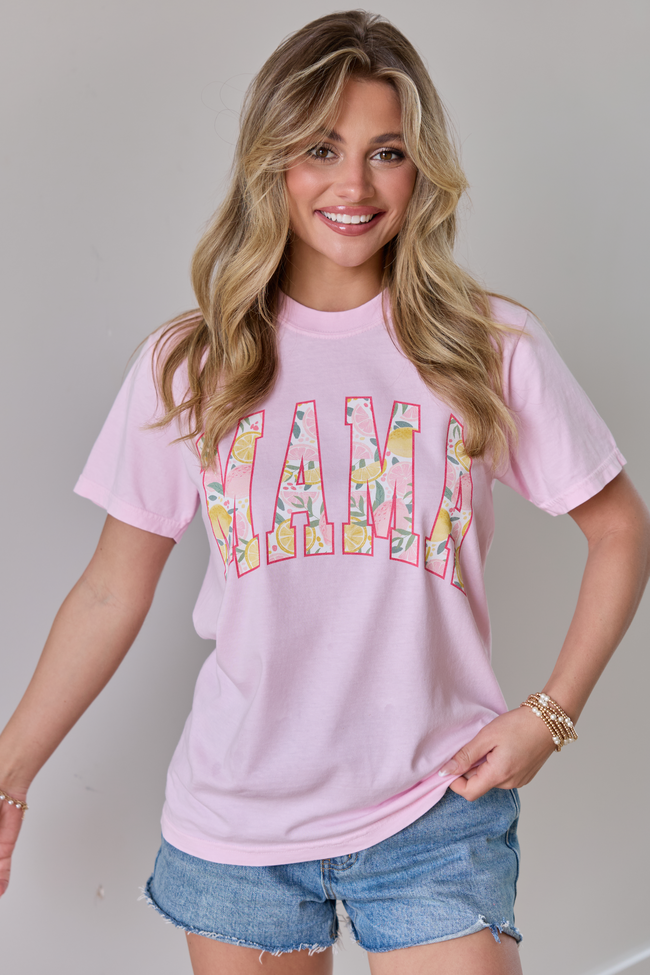 Mama Block Lemons Print Light Pink Comfort Colors Graphic Tee