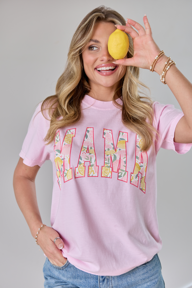 Mama Block Lemons Print Light Pink Comfort Colors Graphic Tee