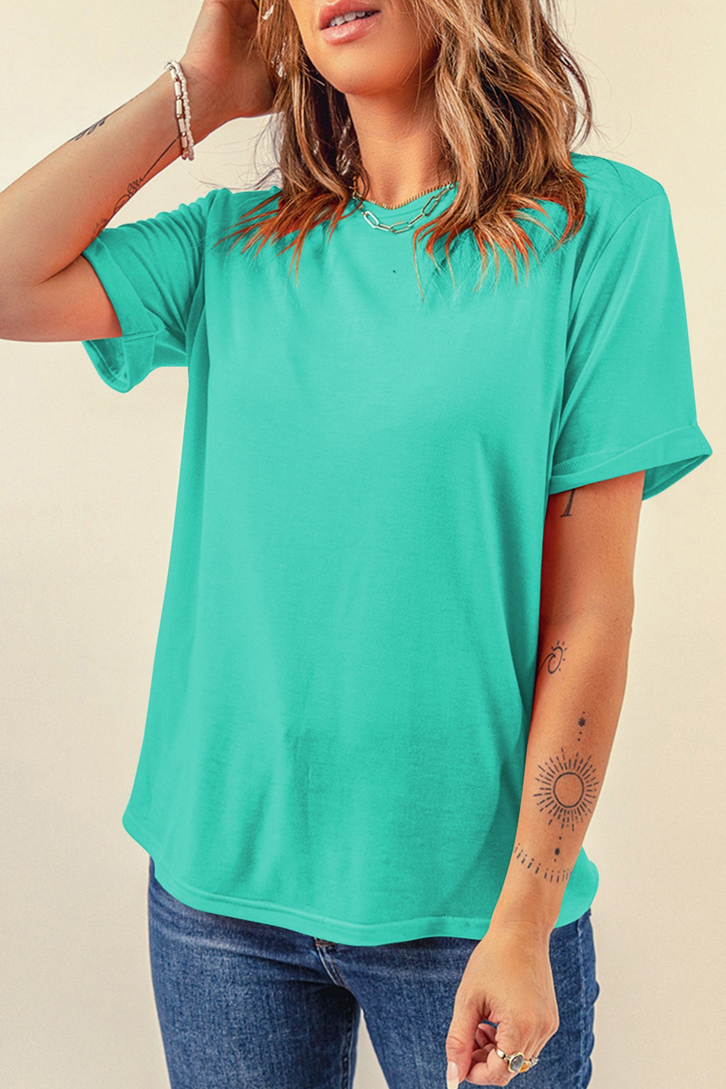 Dearlove Red Casual Plain Crew Neck Tee