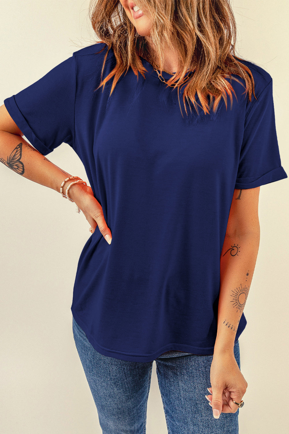 Dearlove Red Casual Plain Crew Neck Tee