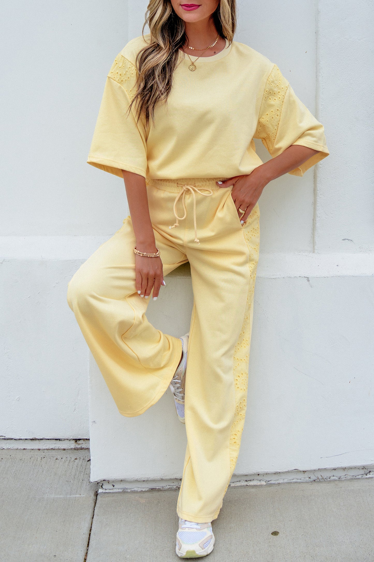 Lace Patchwork Pants Set