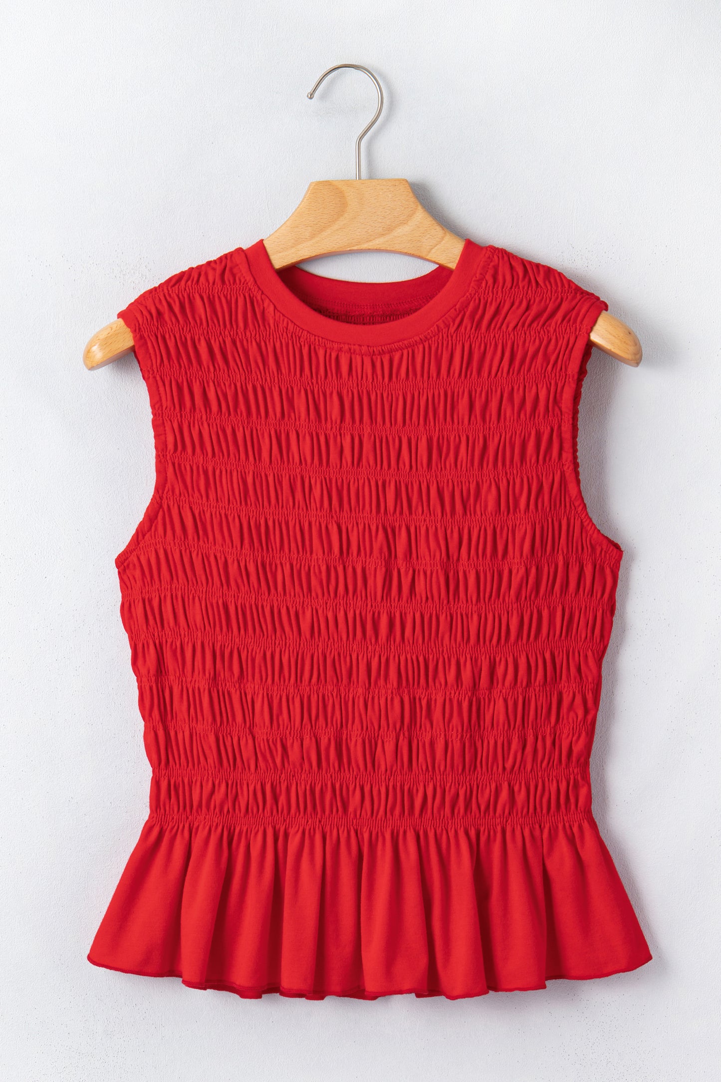 Shirred Slim Fit Ruffle Hem Tank Top