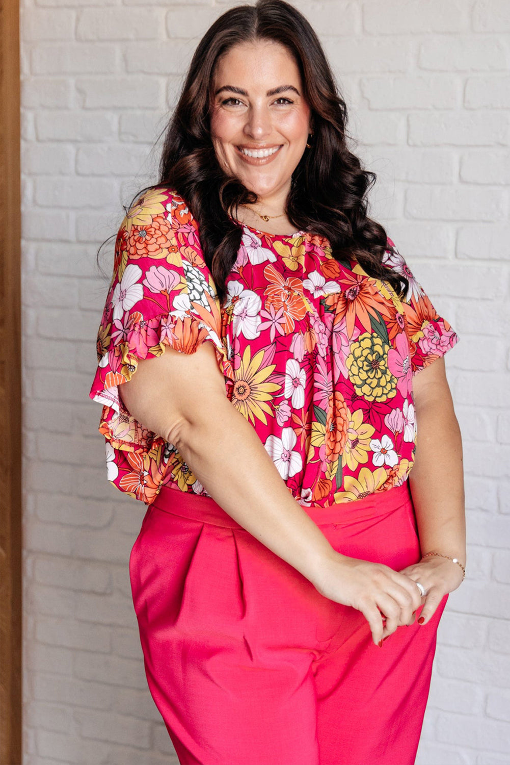 Floral Print Ruffle Short Sleeve Blouse