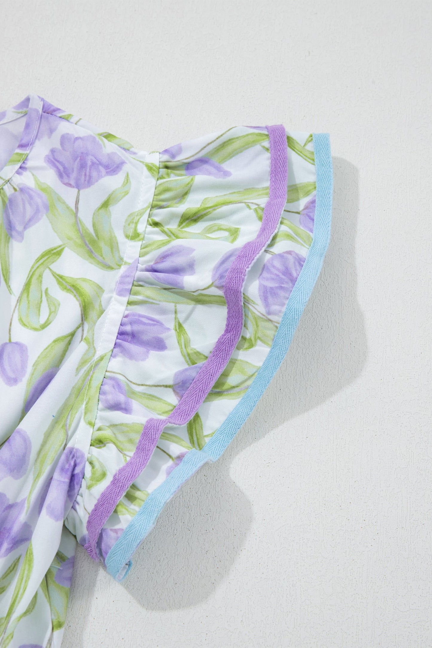 Purple Tulip Floral Print Contrast Trim Midi Dress