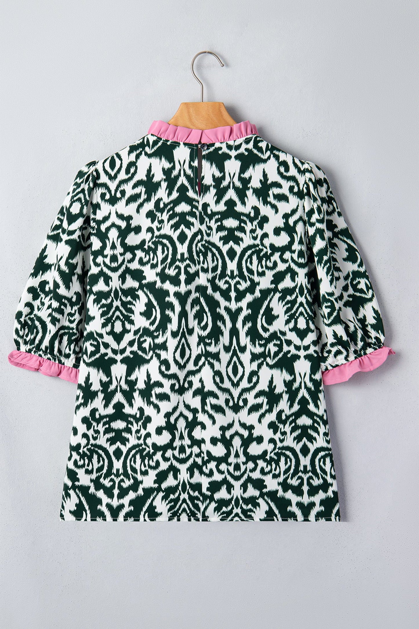 Green Damask Print Blouse