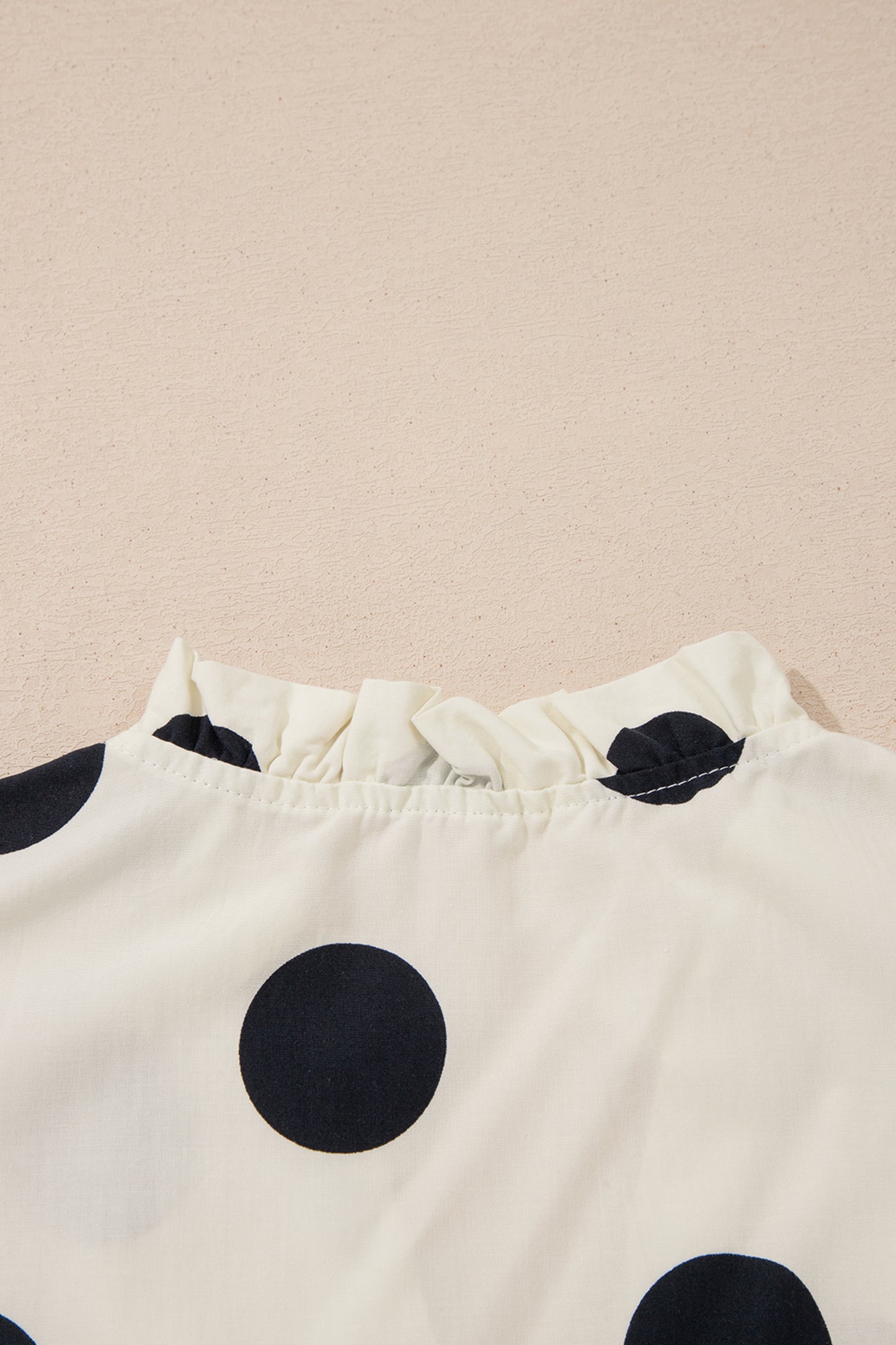 Polka Dot V-Neck Ruffle Short Sleeve Shift Blouse