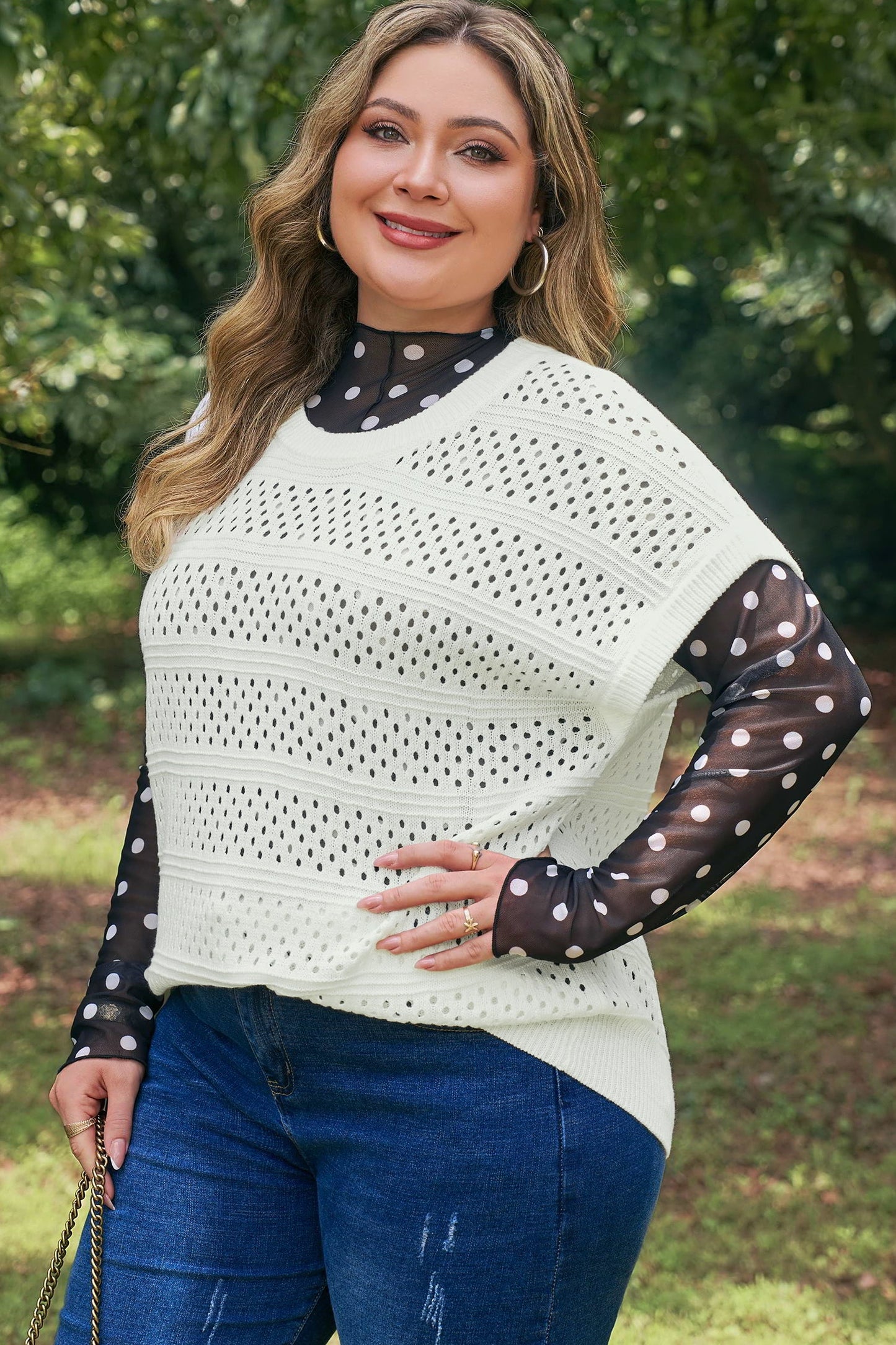 Eyelet Ribbed Trim Short Sleeve Dolman Sweater