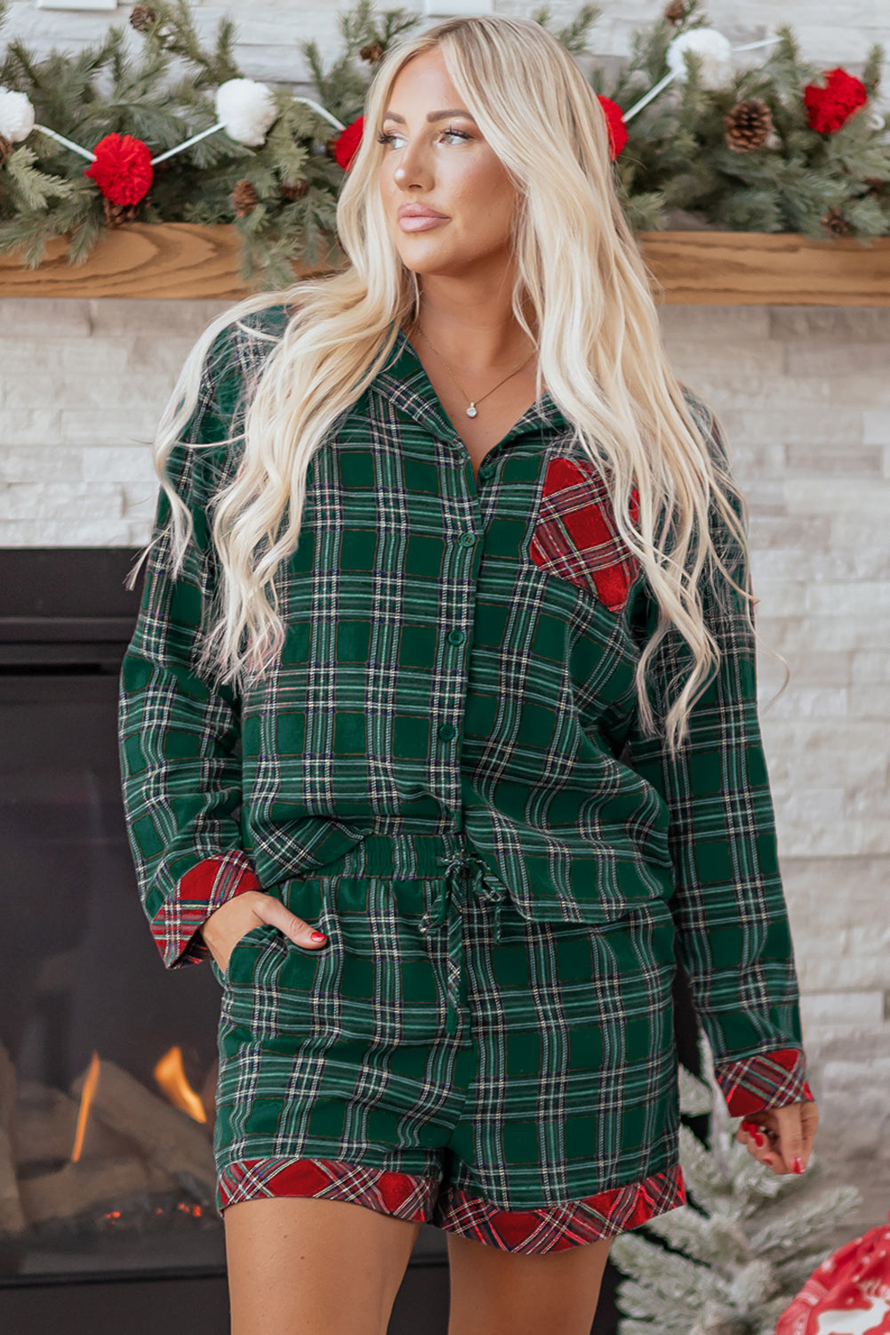 Plaid Patched Christmas Pajama Set