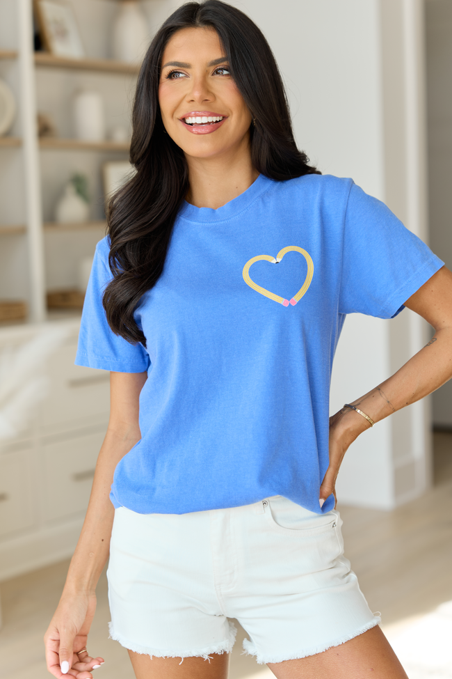 Pencil Heart Blue Comfort Colors Graphic Tee