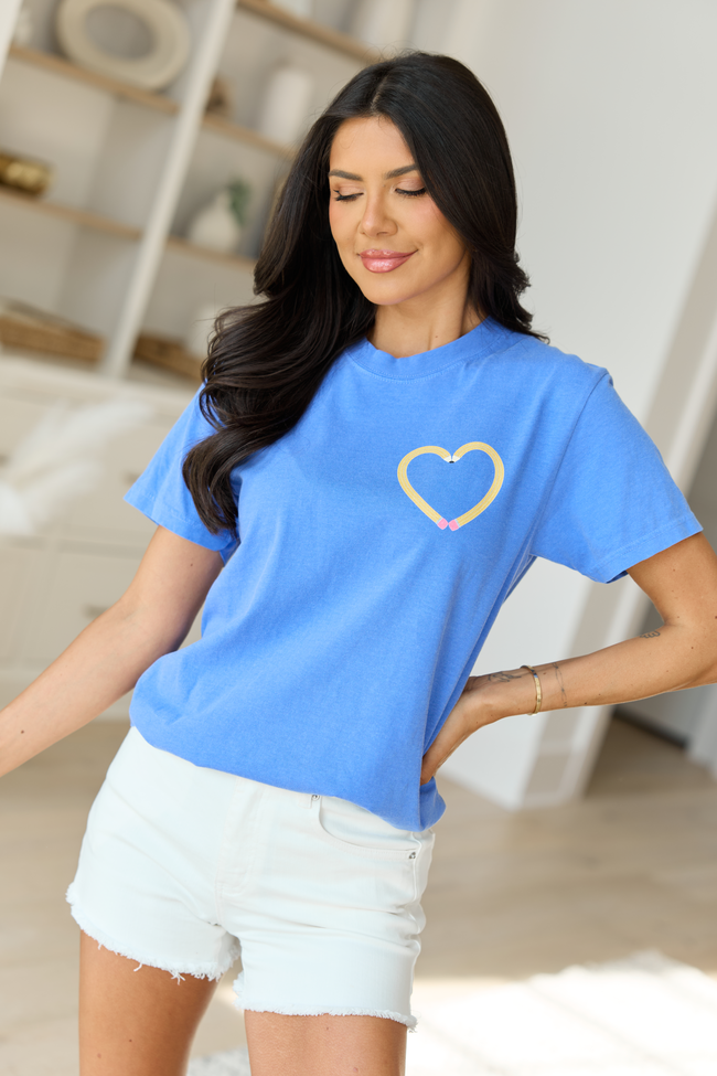 Pencil Heart Blue Comfort Colors Graphic Tee