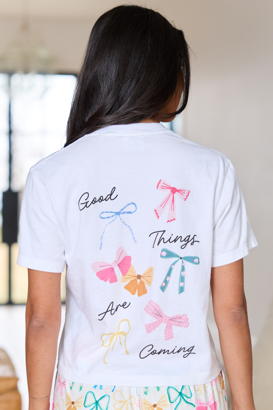 Good Things Multi Bow White Boxy Comfort Colors Graphic Tee