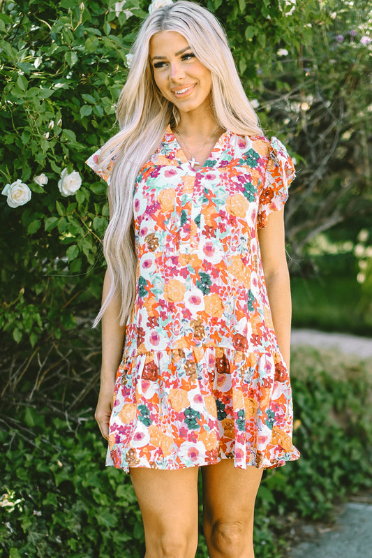 Floral Print Flutter Sleeve Dress