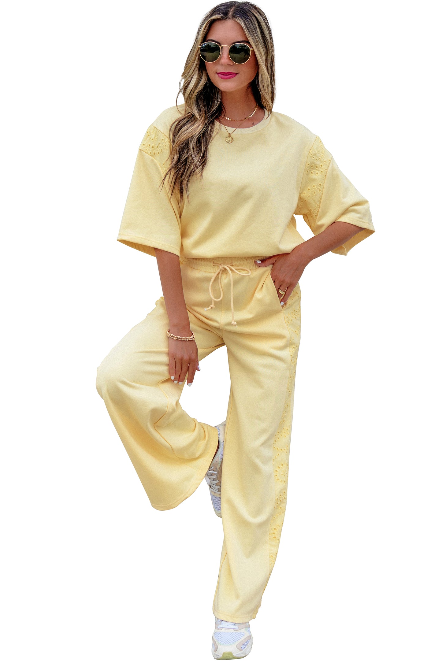 Lace Patchwork Pants Set