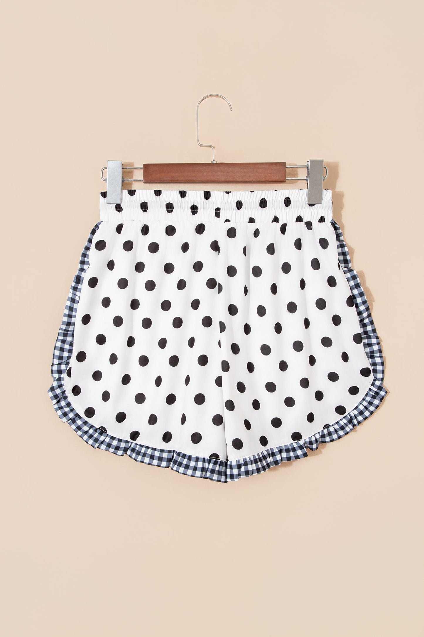White Polka Dot Contrast Ruffle Trim Shorts