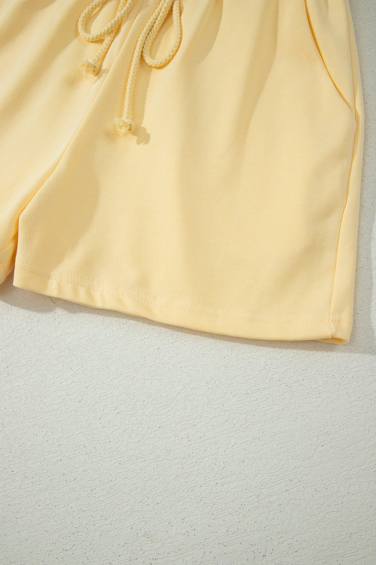 Yellow Eyelet Lace Patchwork Sleeve Short Set