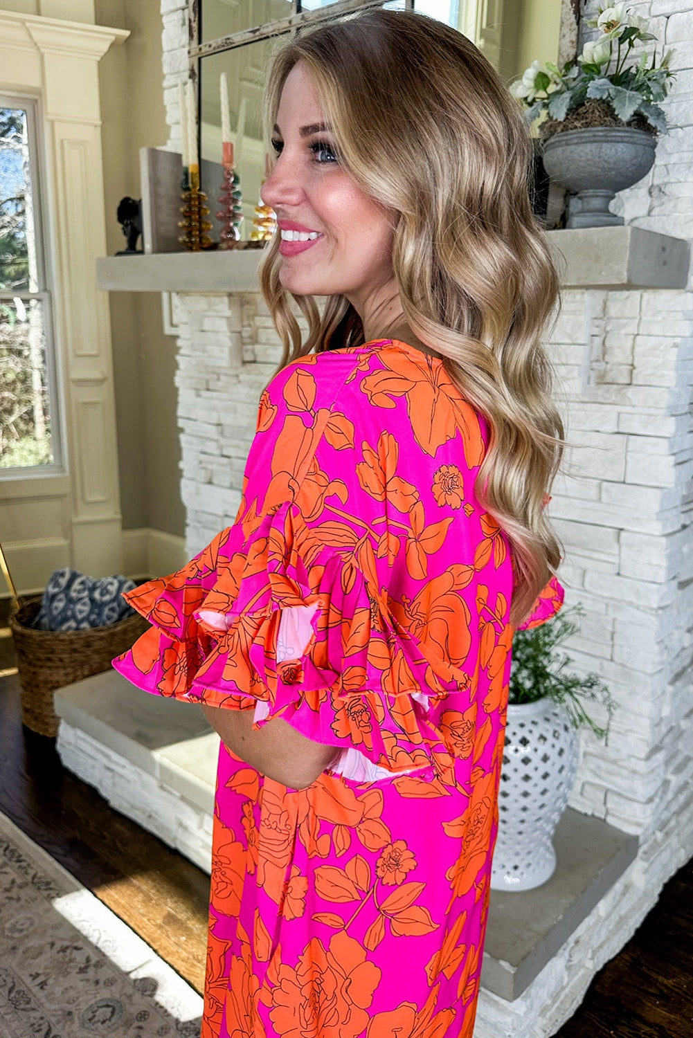 Ruffled Sleeve Floral Dress
