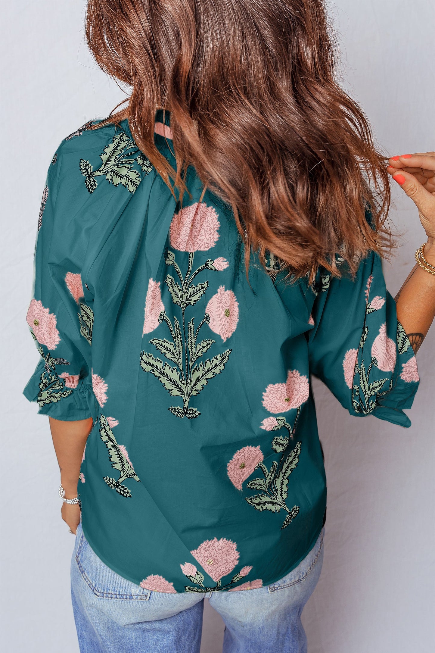 Wild Flower Print V Neck Blouse
