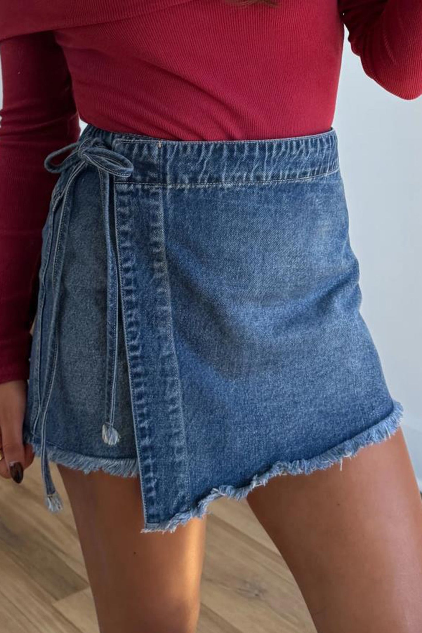 Wrapped Tie Waist Denim Skort