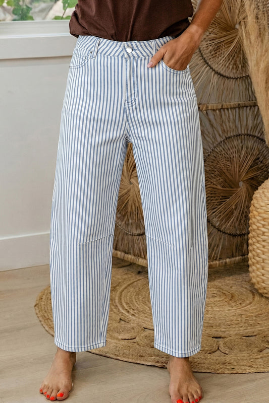 Stripe Casual Barrel Jeans