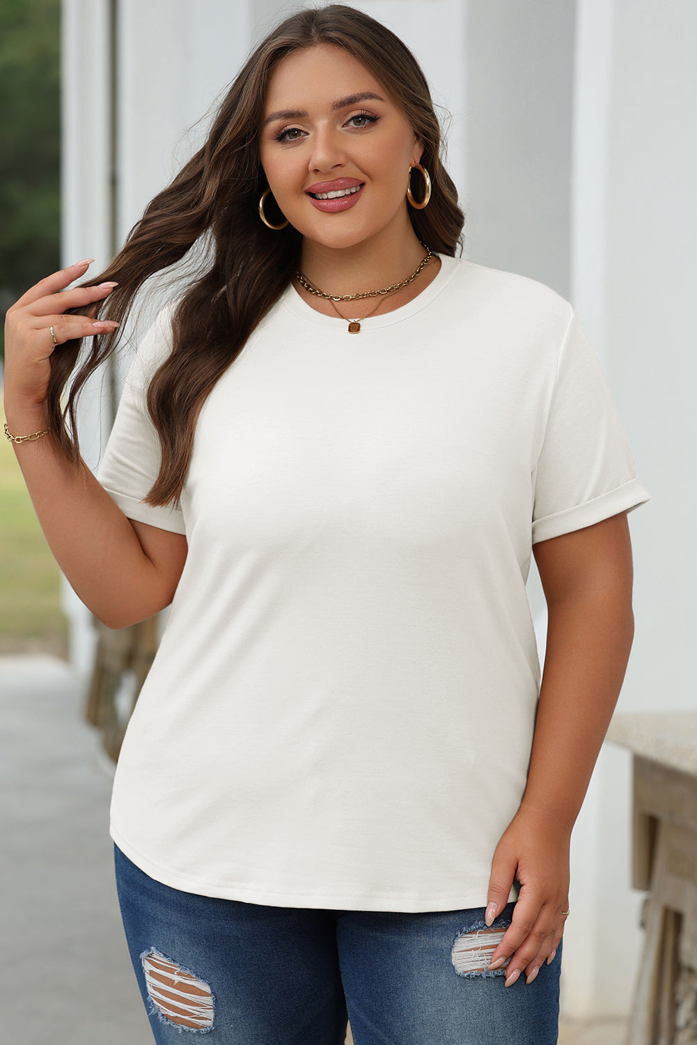Dearlove Red Casual Plain Crew Neck Tee