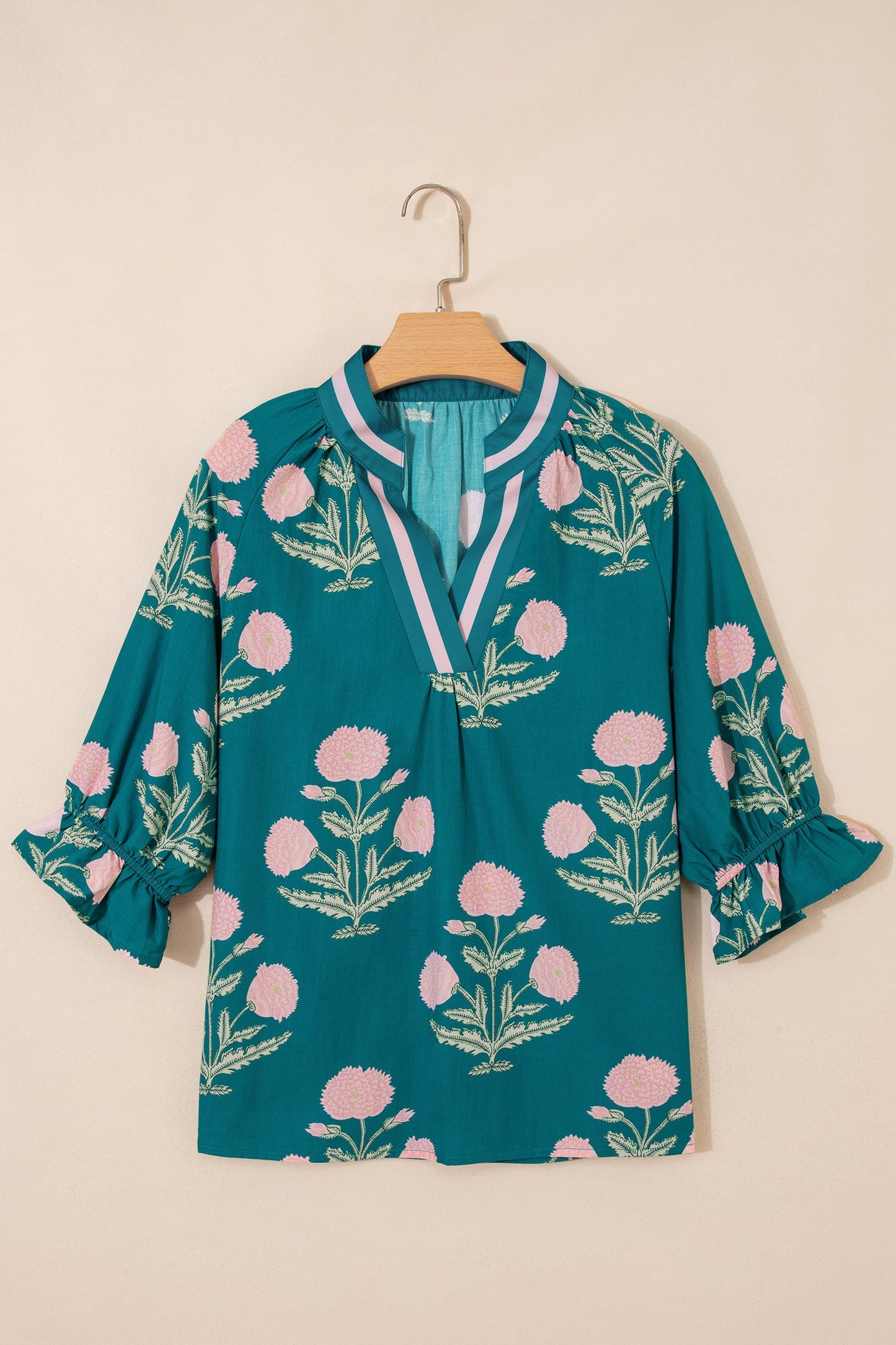 Wild Flower Print V Neck Blouse