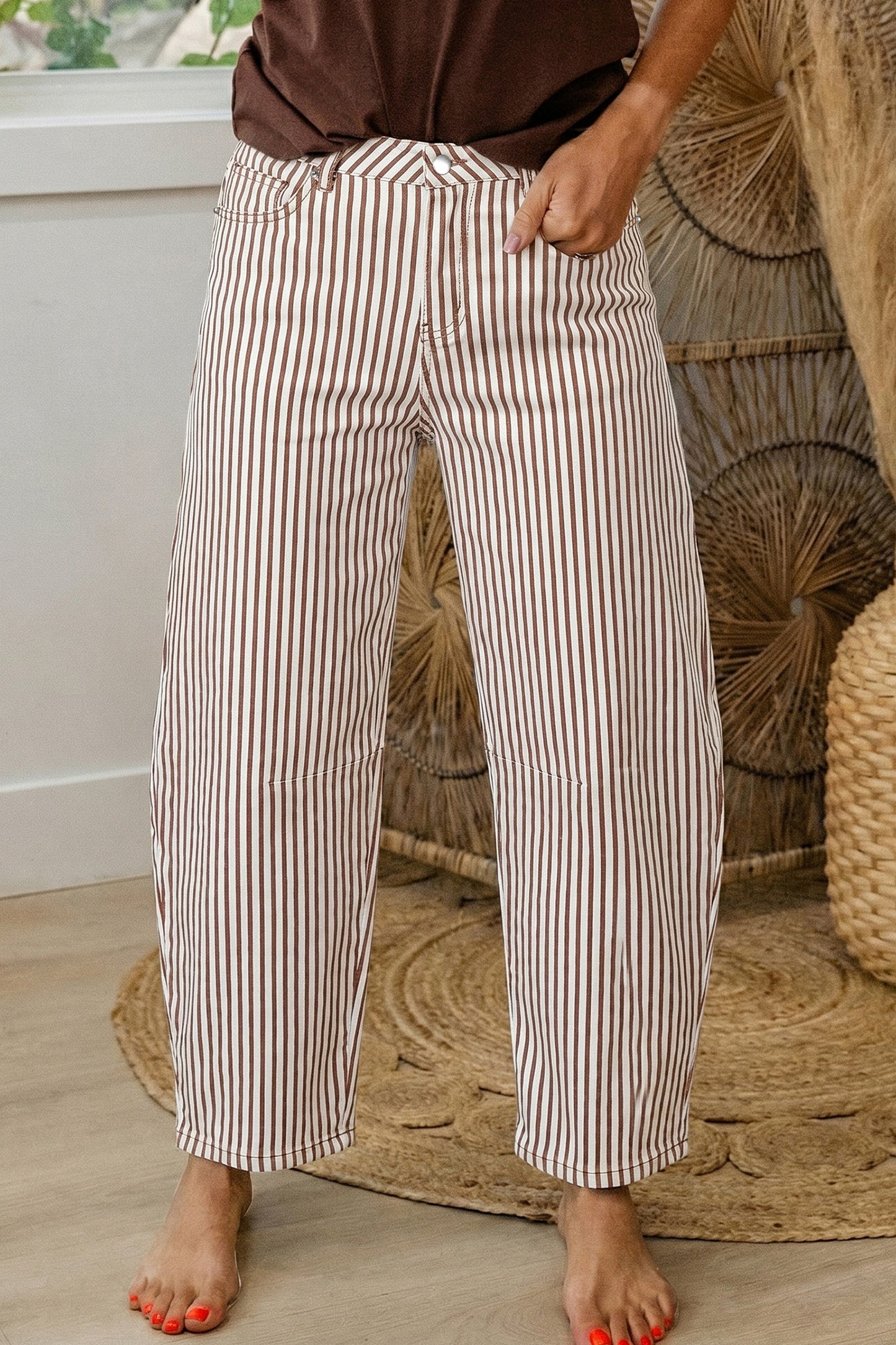 Stripe Casual Barrel Jeans