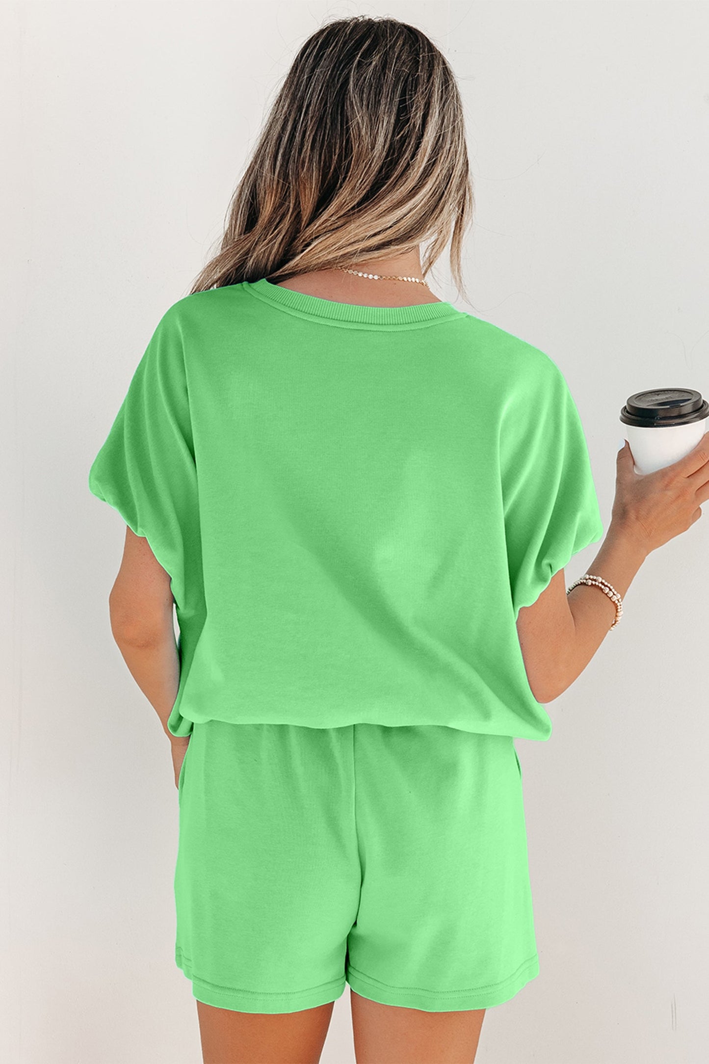 Green Puffy Loose Top and Shorts Set