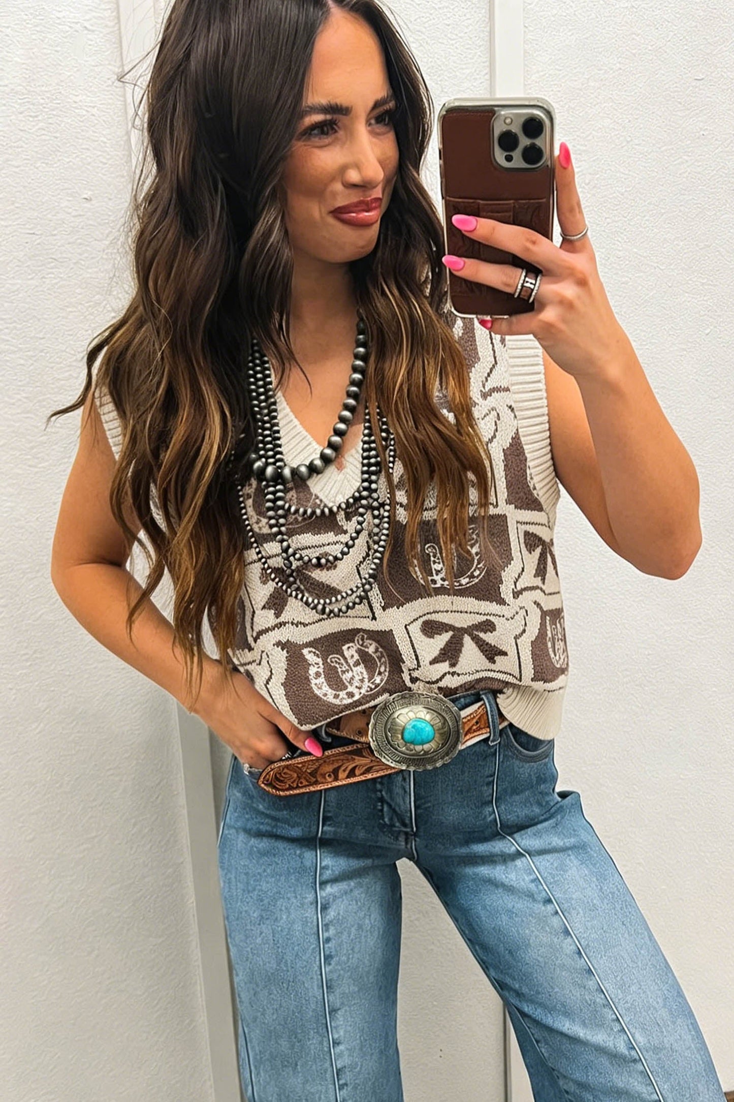 Horseshoe Bow Printed Sweater Vest