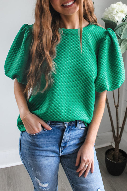 Sea Green Textured Puff Sleeve Blouse