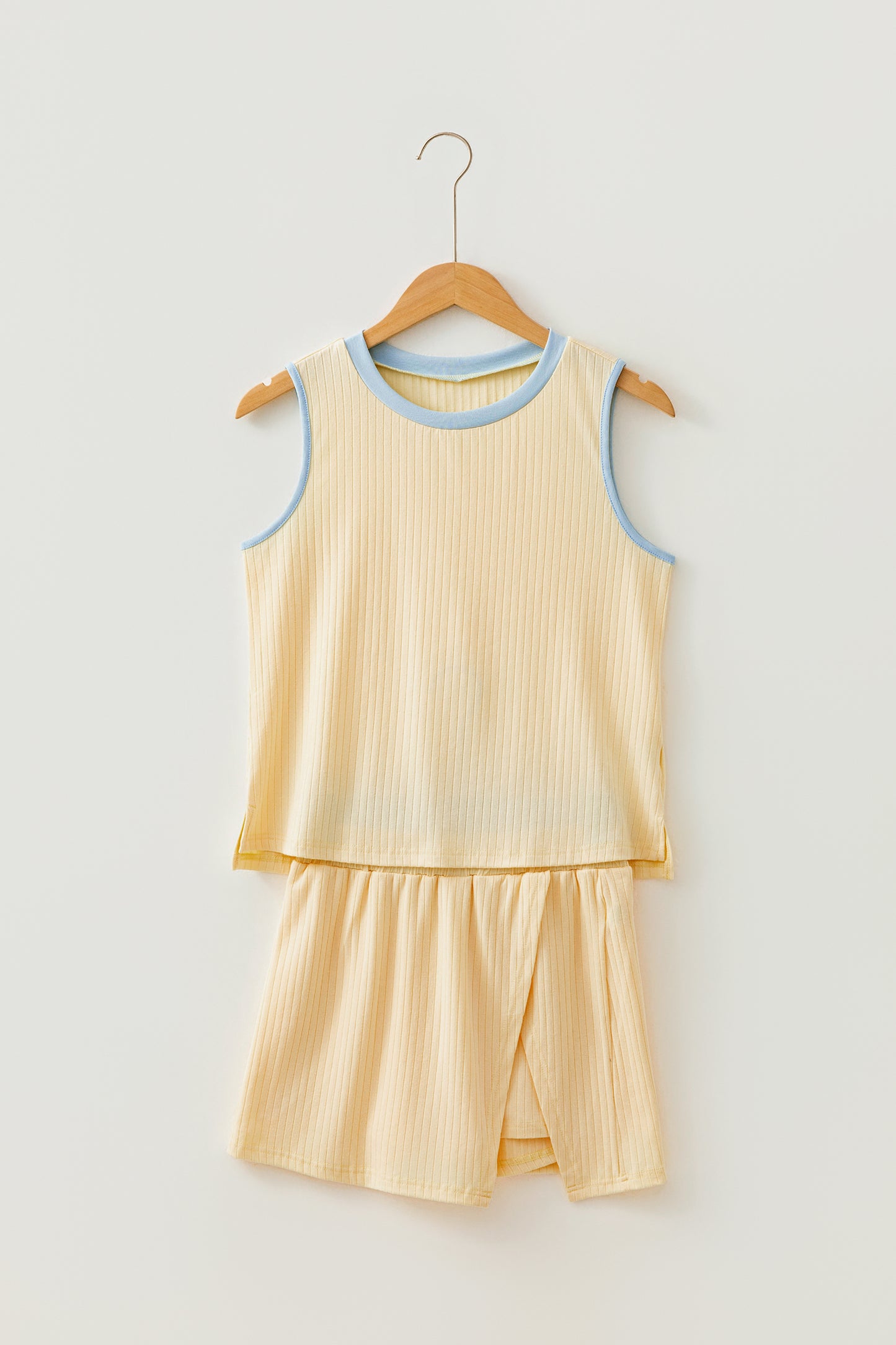 Contrast Trim Ribbed Skort Set