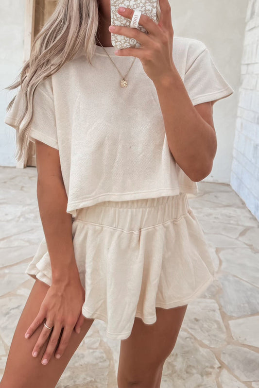 Cropped Tee Ruffle High Waist Skort Set