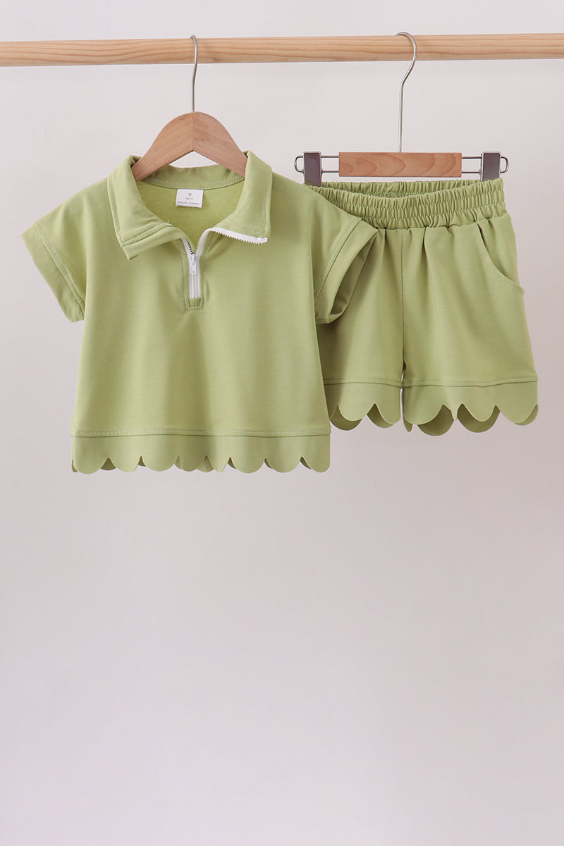 Sage scalloped shorts set