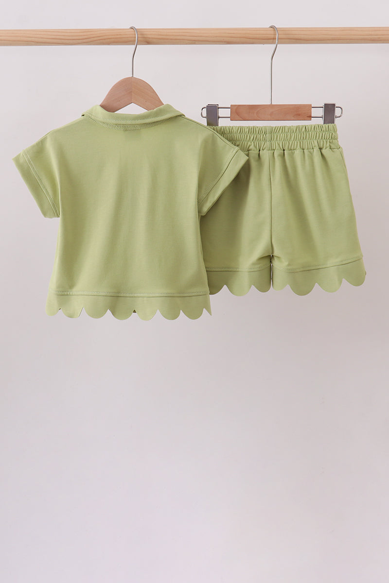 Sage scalloped shorts set