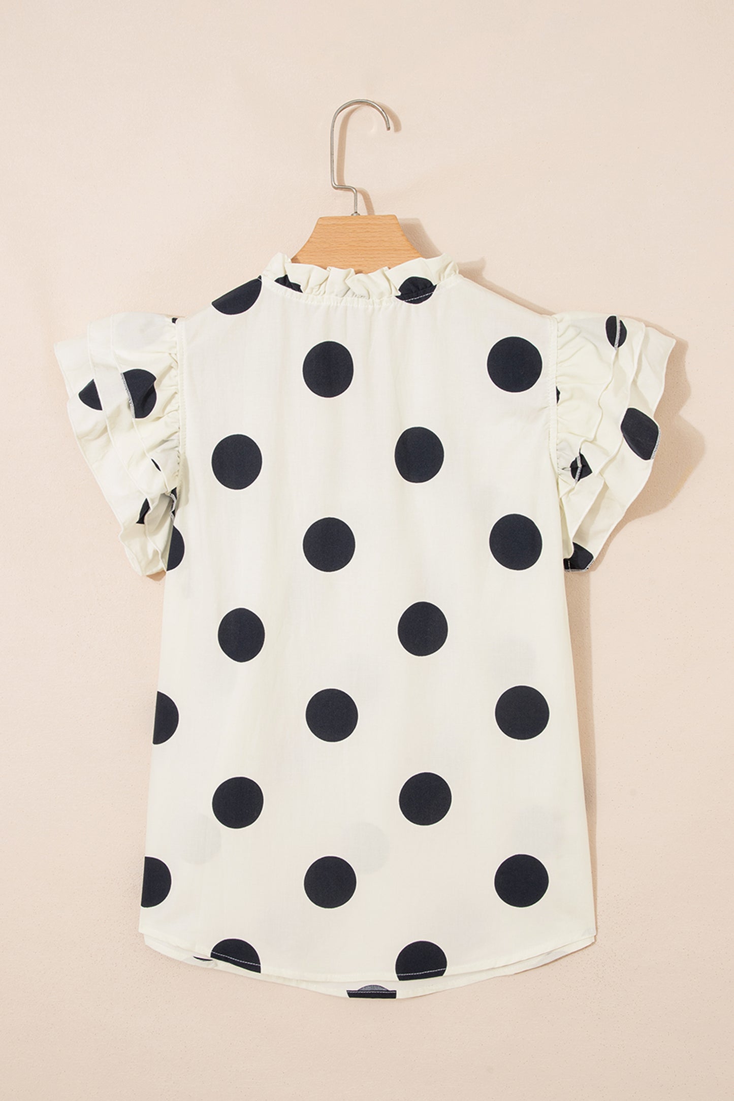 Polka Dot V-Neck Ruffle Short Sleeve Shift Blouse