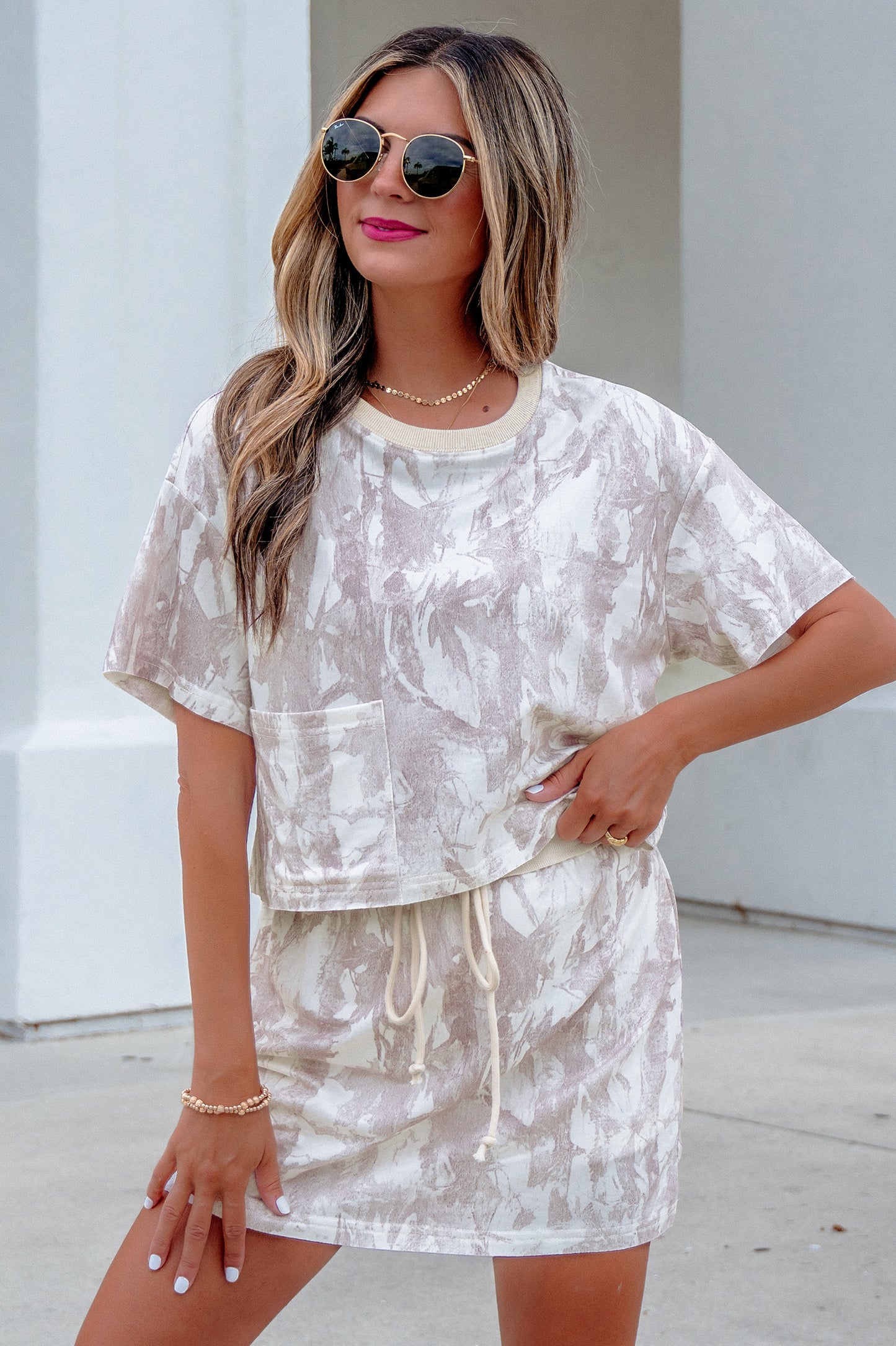 Woodland Camo Print Cropped Skirt Set