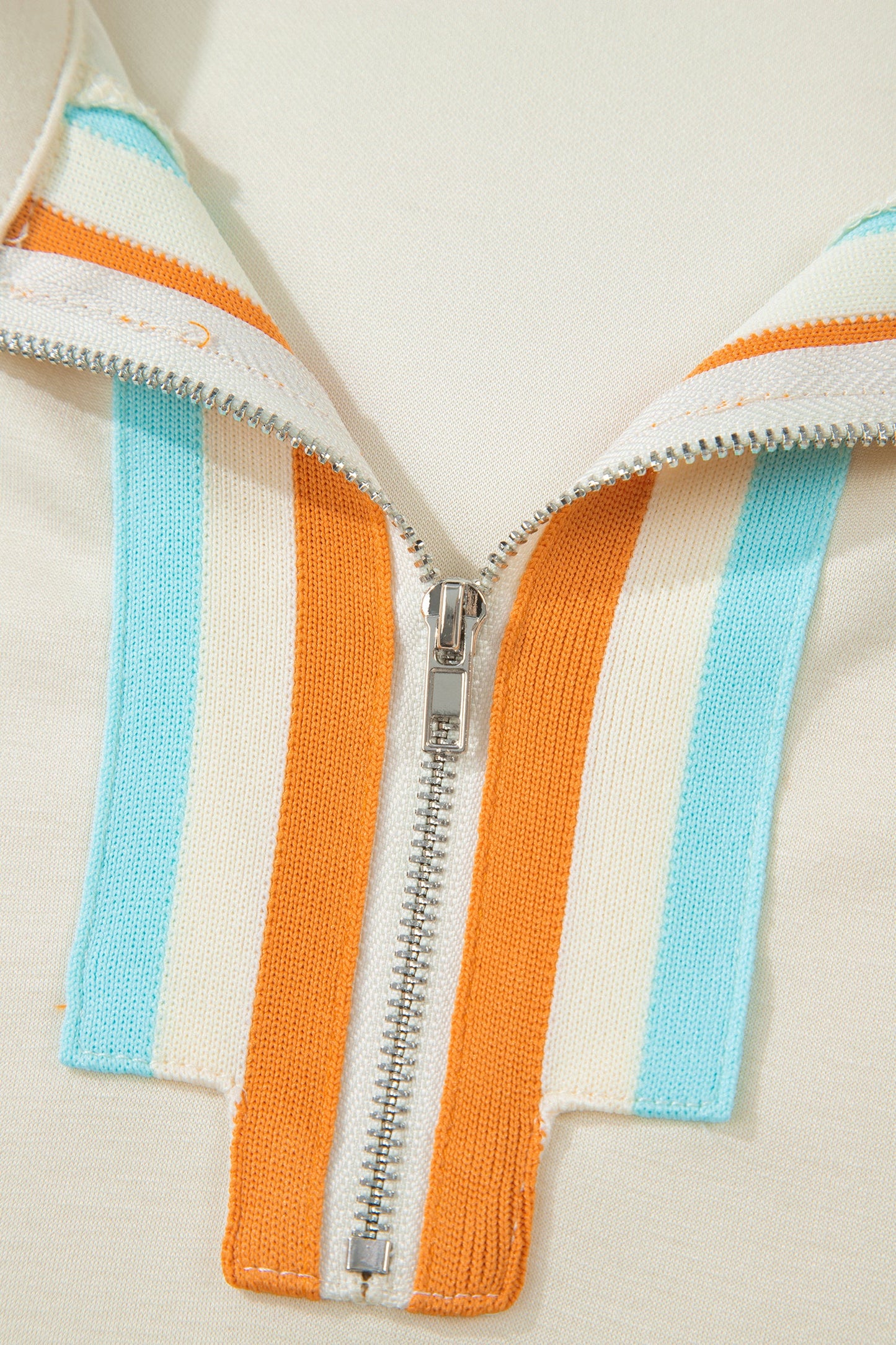 Apricot Colorful Striped Detail Half Zip Polo Tee Loose Shorts Set