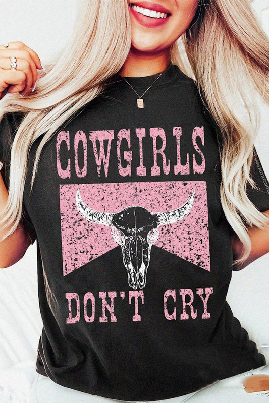 Black COWGIRLSs DONT CRY Steer Head Print Short Sleeve Top