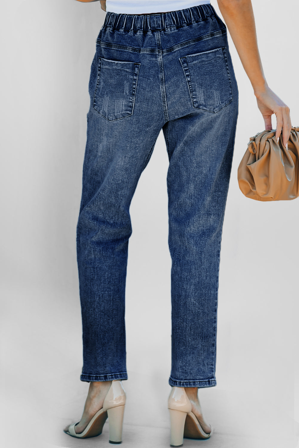 Distressed Pocketed Denim Jogger