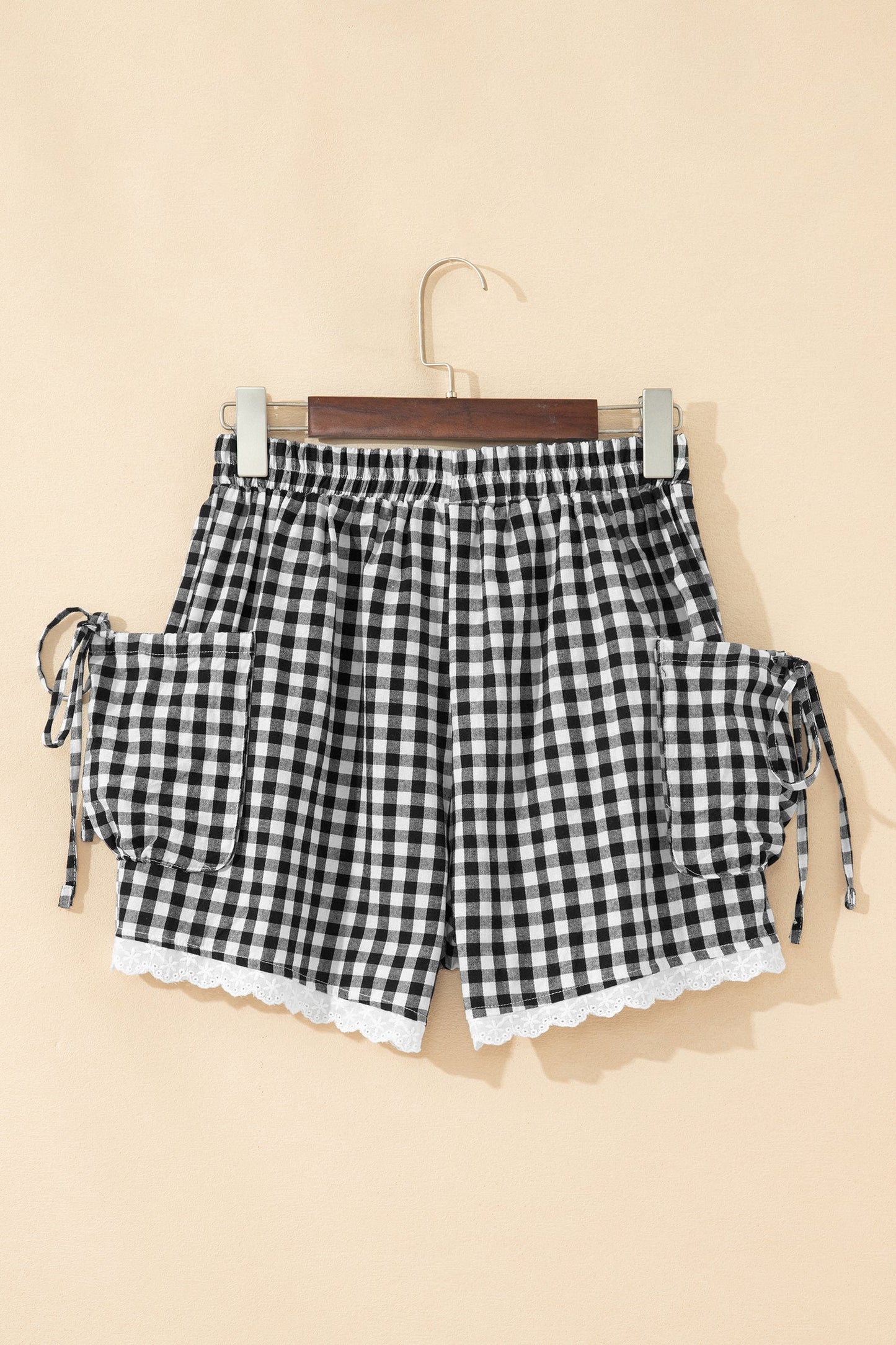 Black Gingham Lace Trim Shorts