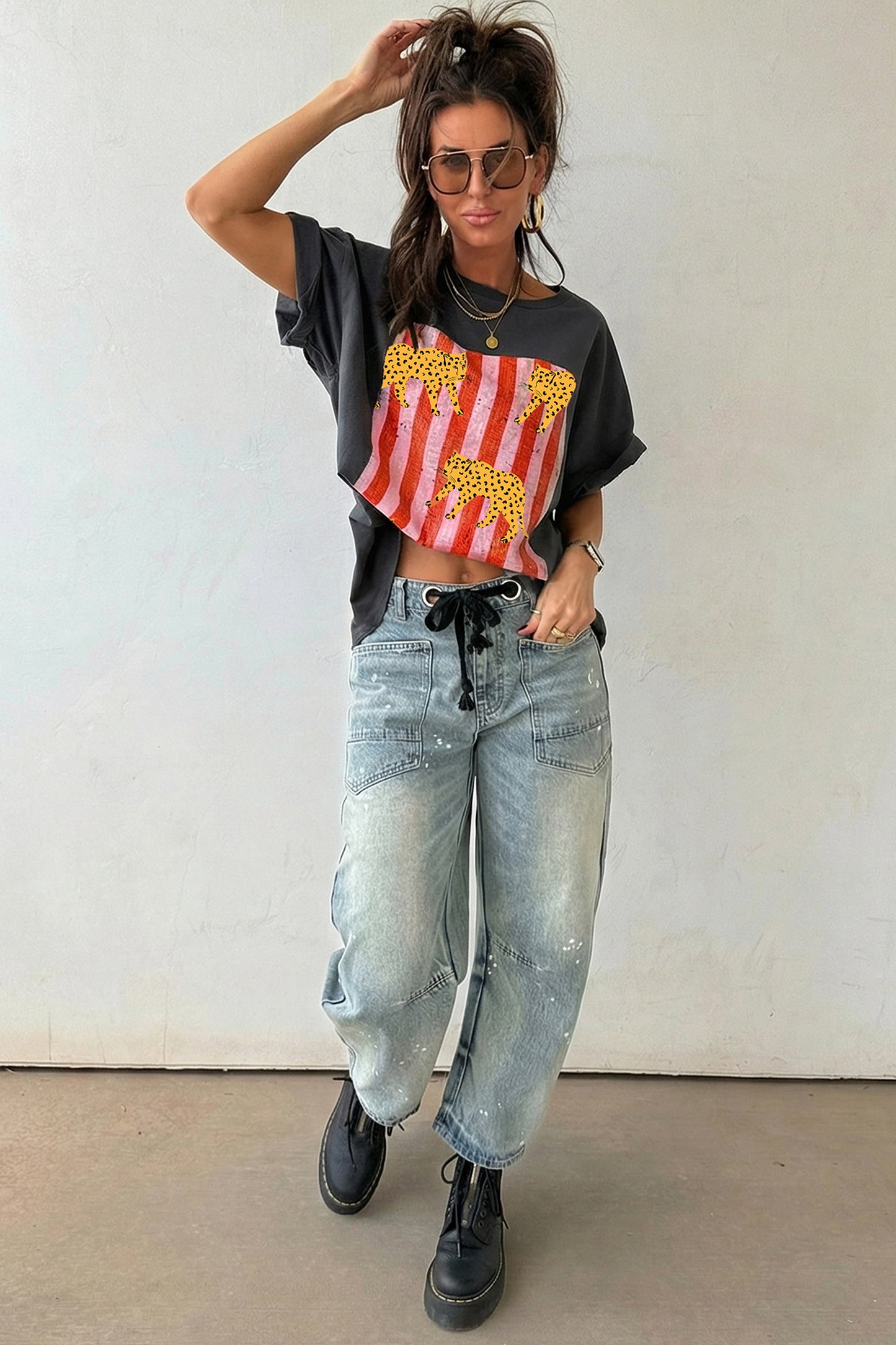 Cheetah Striped Print Retro Fashion Graphic Tee