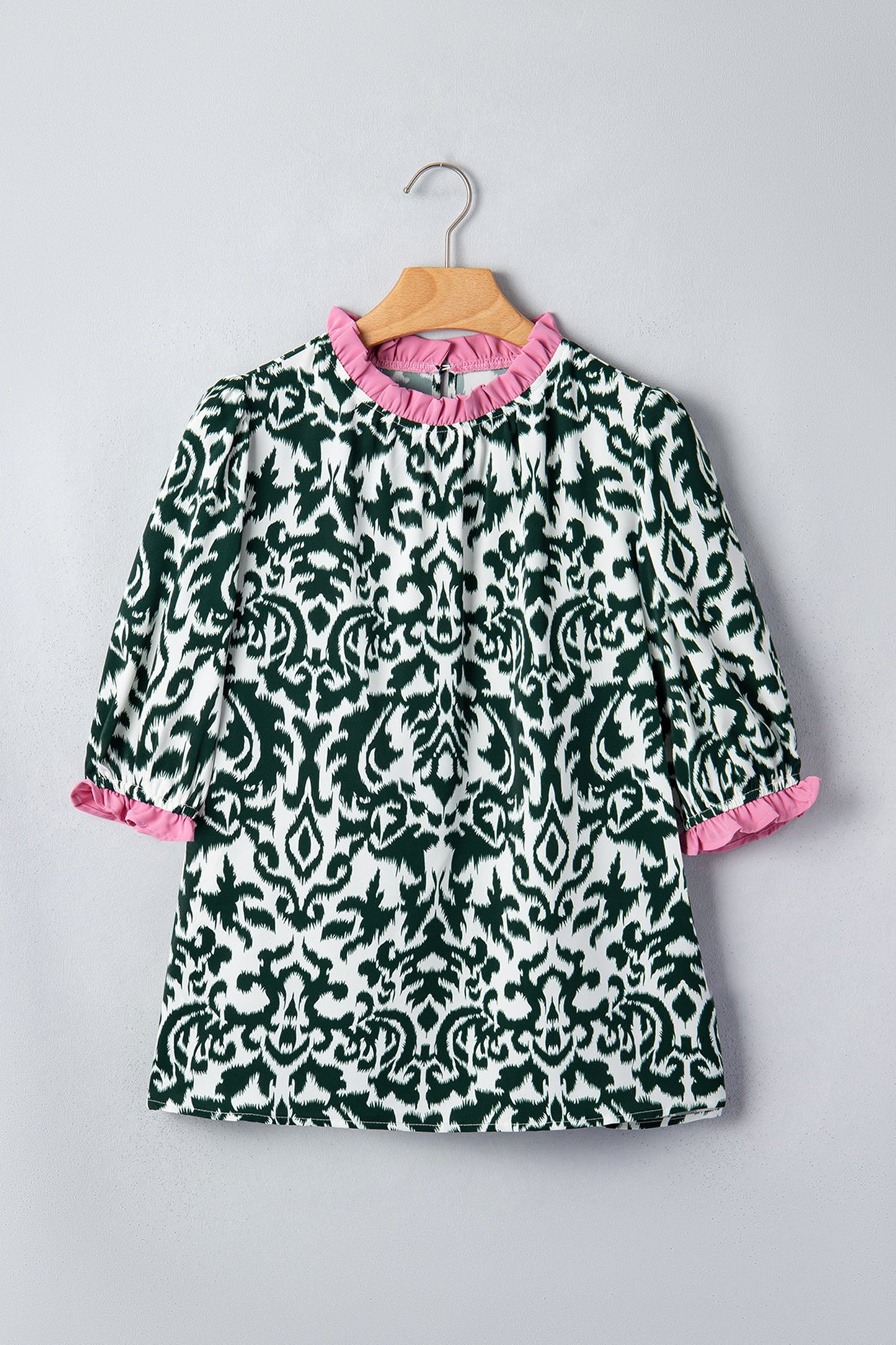 Green Damask Print Blouse