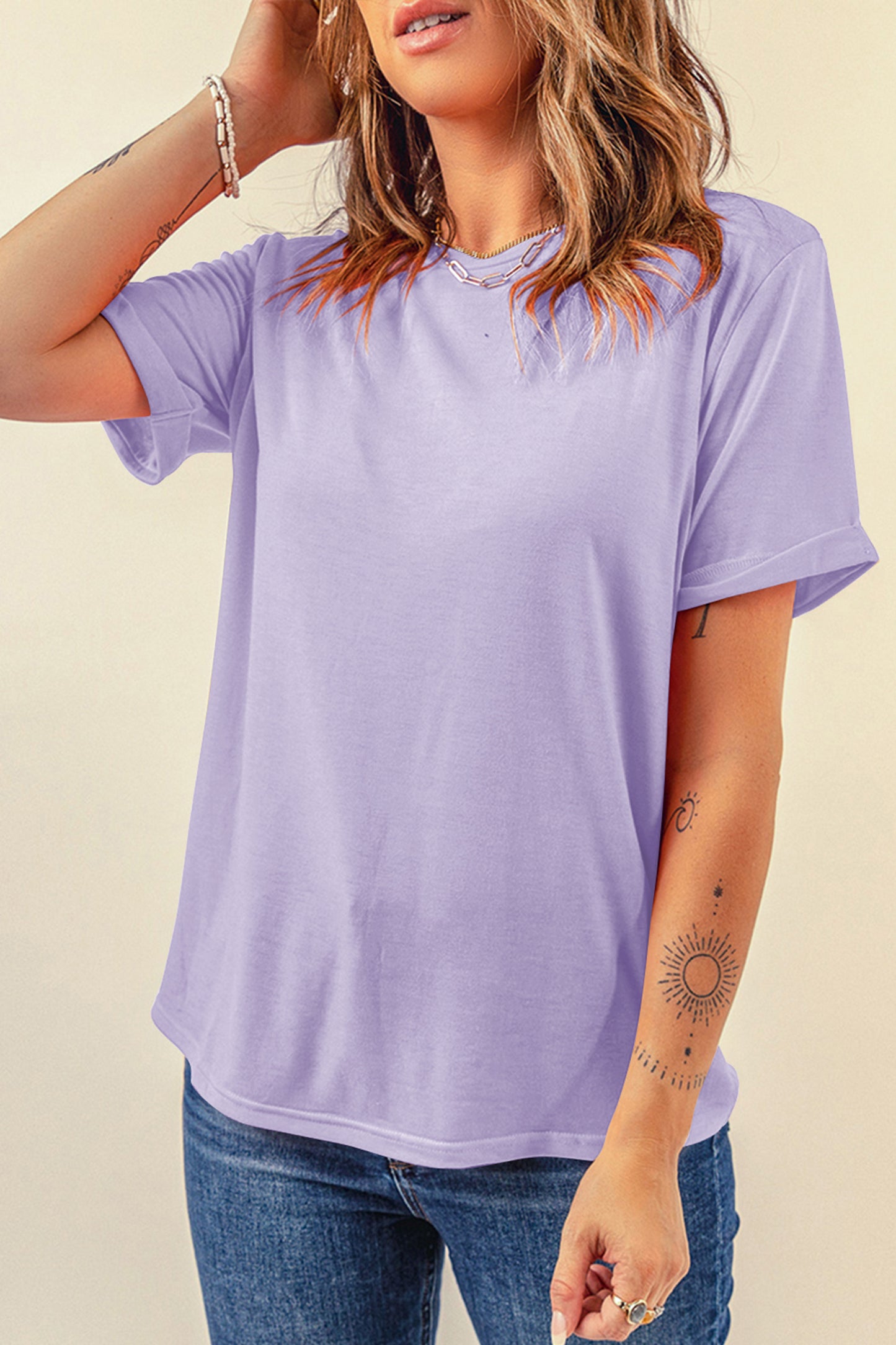 Dearlove Red Casual Plain Crew Neck Tee