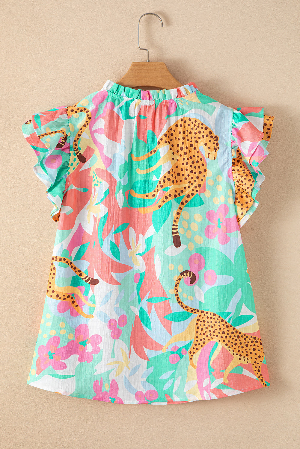 Frilly Ruffle Tie Split Neck Summer Floral Blouse