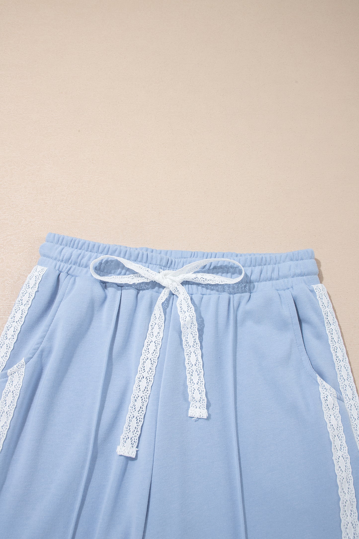 Sky Blue Lace Accent Zipped Collar Sweatpants Set
