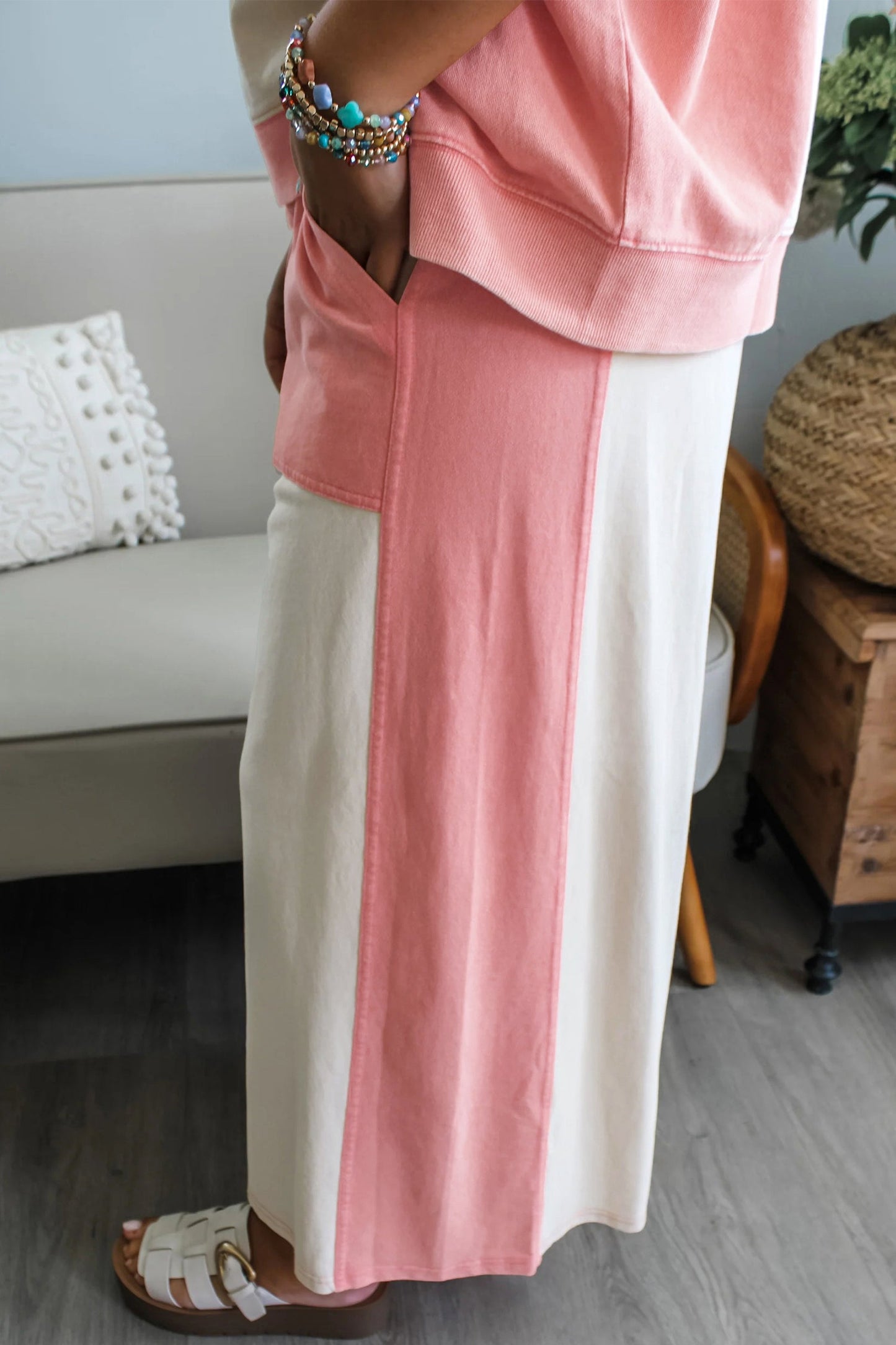 Two-tone Color Block Patchwork Pant Set
