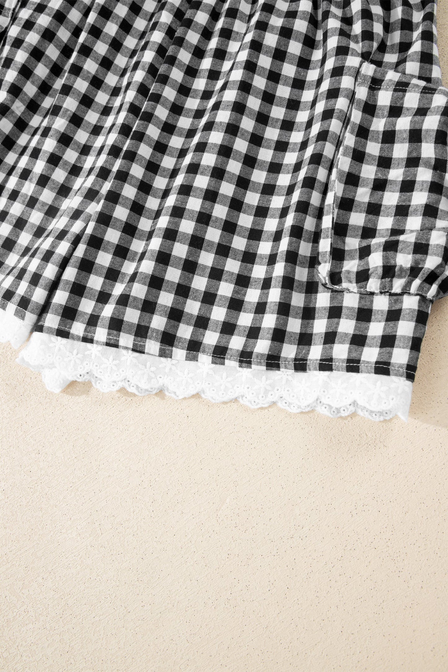 Black Gingham Lace Trim Shorts