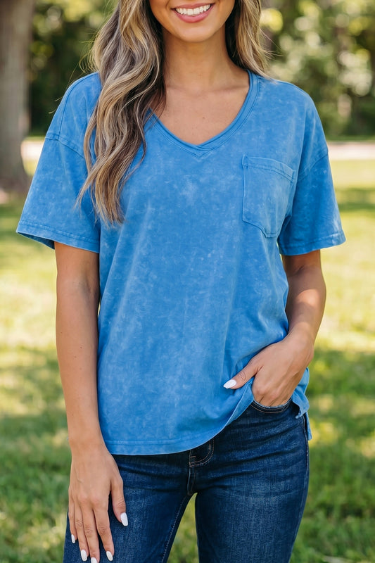 Blue Cotton Mineral Wash T Shirt